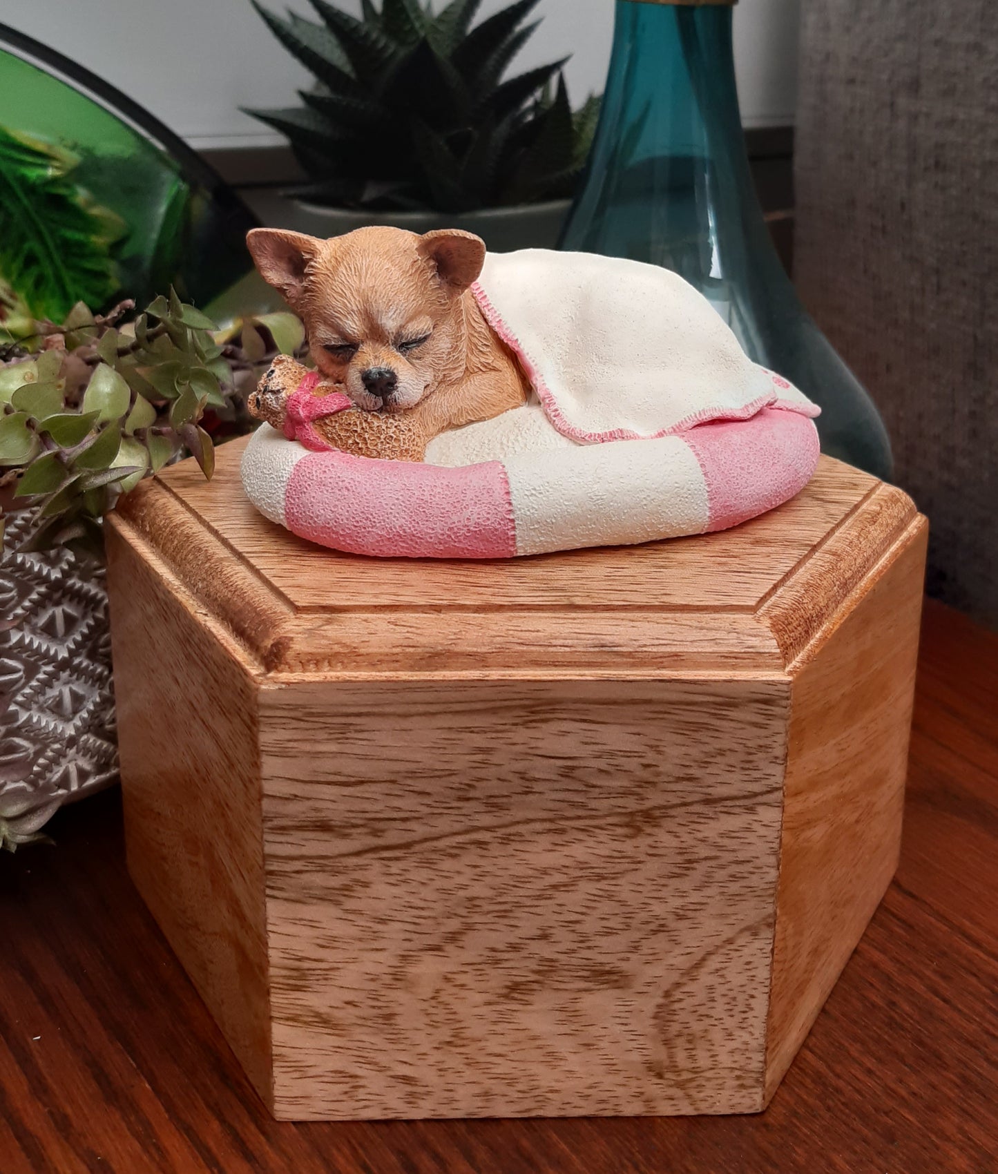 Wooden Cremation Urn For Short Coated Chihuahua Pet Ashes
