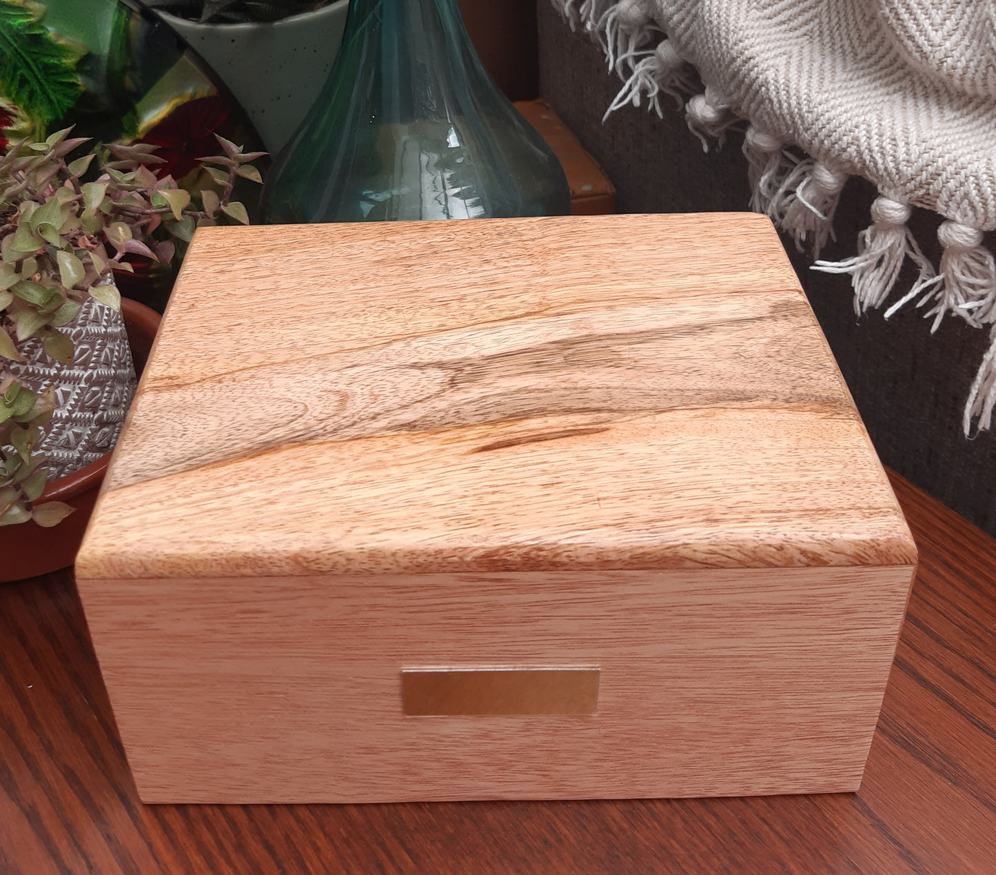 Large Wooden Pet Cremation Urn With Engraved Name Plate (light finish)