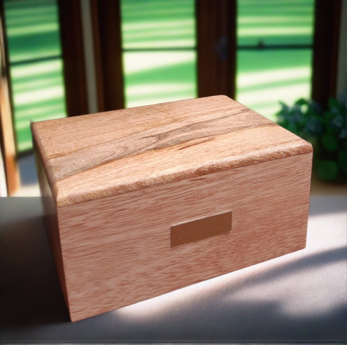 Large Wooden Pet Cremation Urn With Engraved Name Plate (light finish)