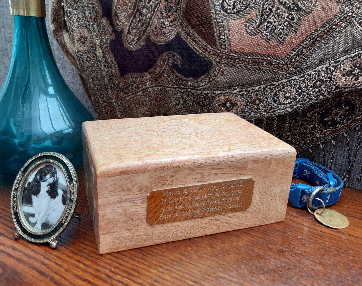 Wooden Pet Cremation Urn With Engraved Name Plate (light or dark finish)