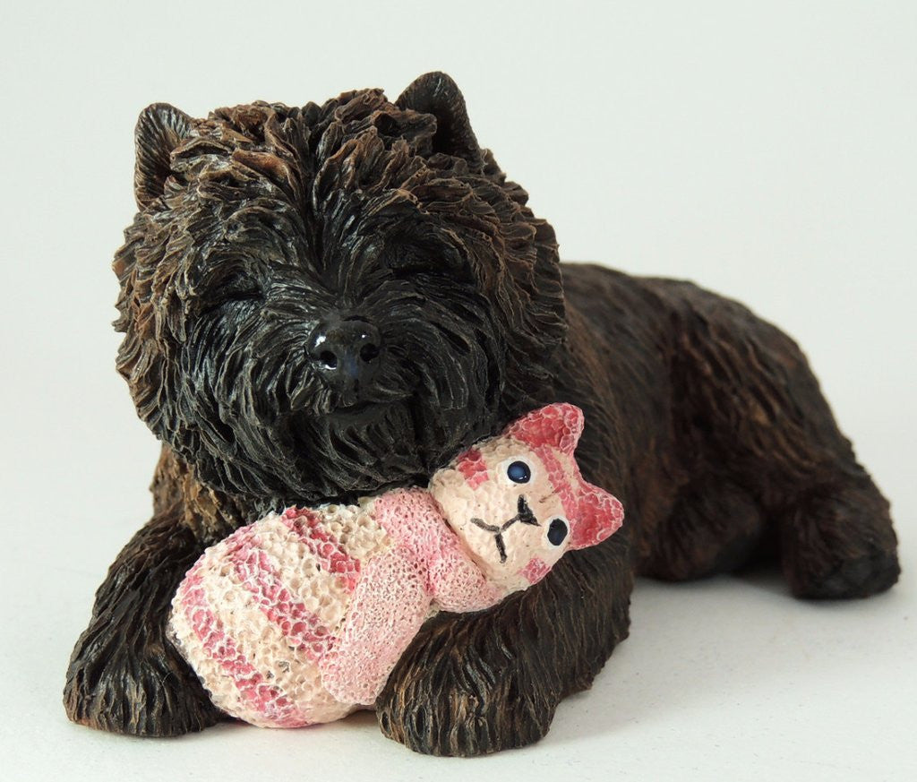 Wooden Cremation Urn For Cairn Terrier, Dog Cuddling Toy
