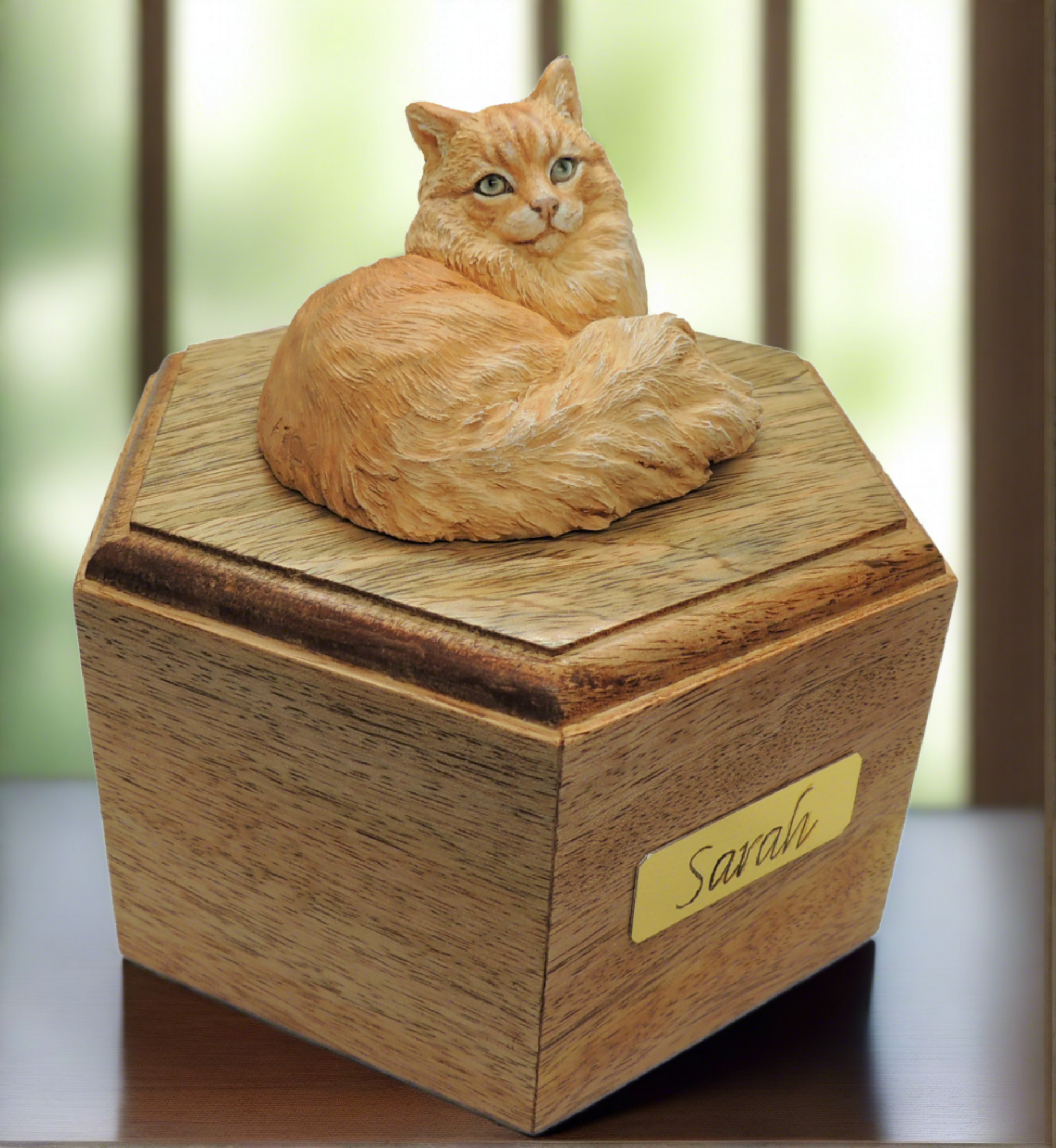 Marmalade long haired cat sculpture